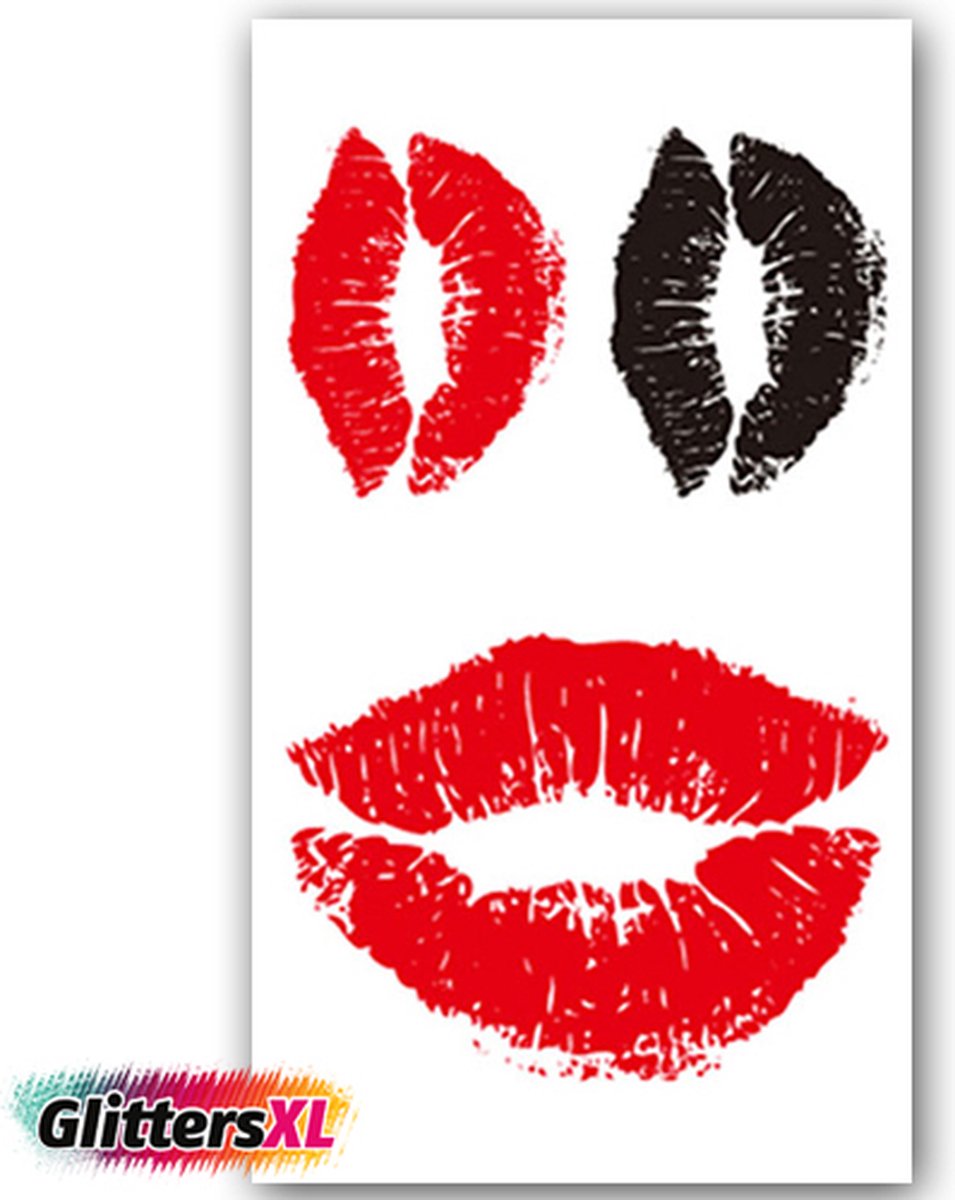 GlittersXL - Temporary Tattoo Kiss/Kus (10x6 cm) [Neptattoo - Tijdelijke tatoeage - Nep Fake Tattoos - Water overdraagbare festival sticker henna outfit tattoo - Glitter tattoo - Volwassenen Kinderen Jongen Meisje]